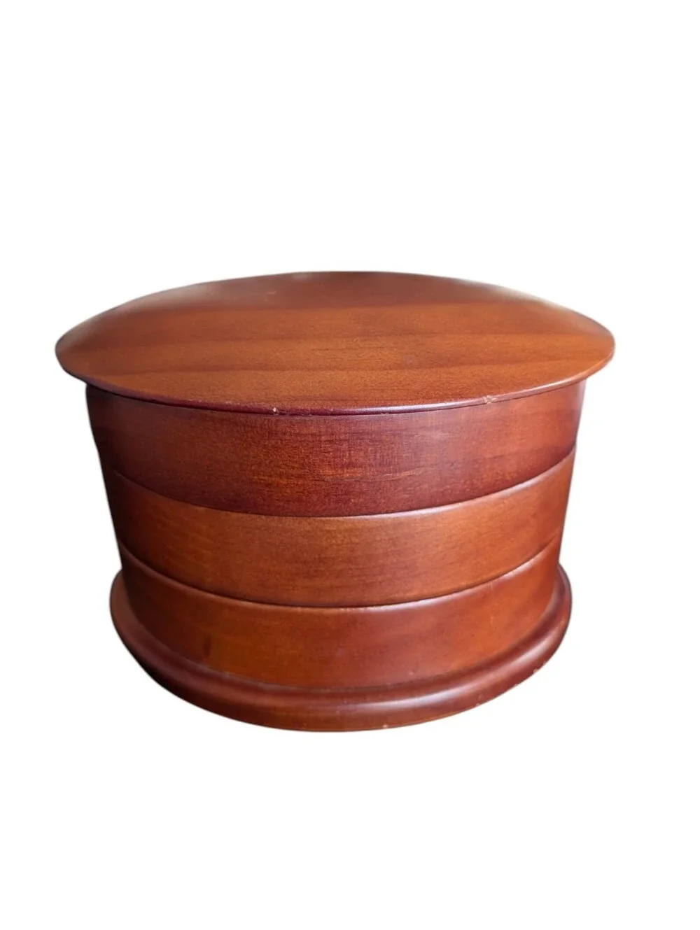 Vintage 3 Tier, Wooden, Swivel, Velvet Lined, Oval Jewelry Box.